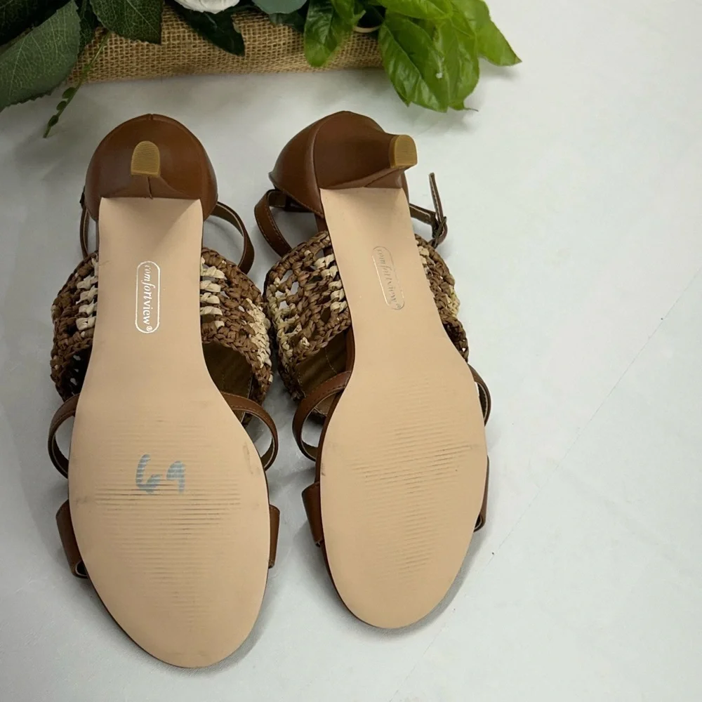 Brown and Cream Women's Sandals